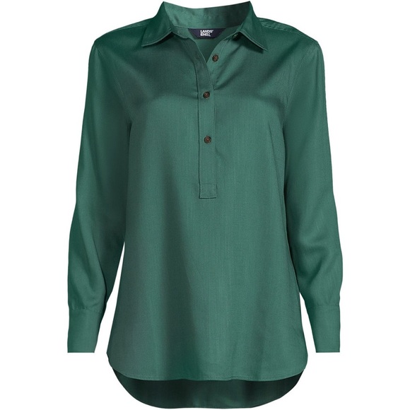 NWT Lands’ End Blouse Medium 10-12 Green Button Front Tunic Top $69 - Picture 1 of 7